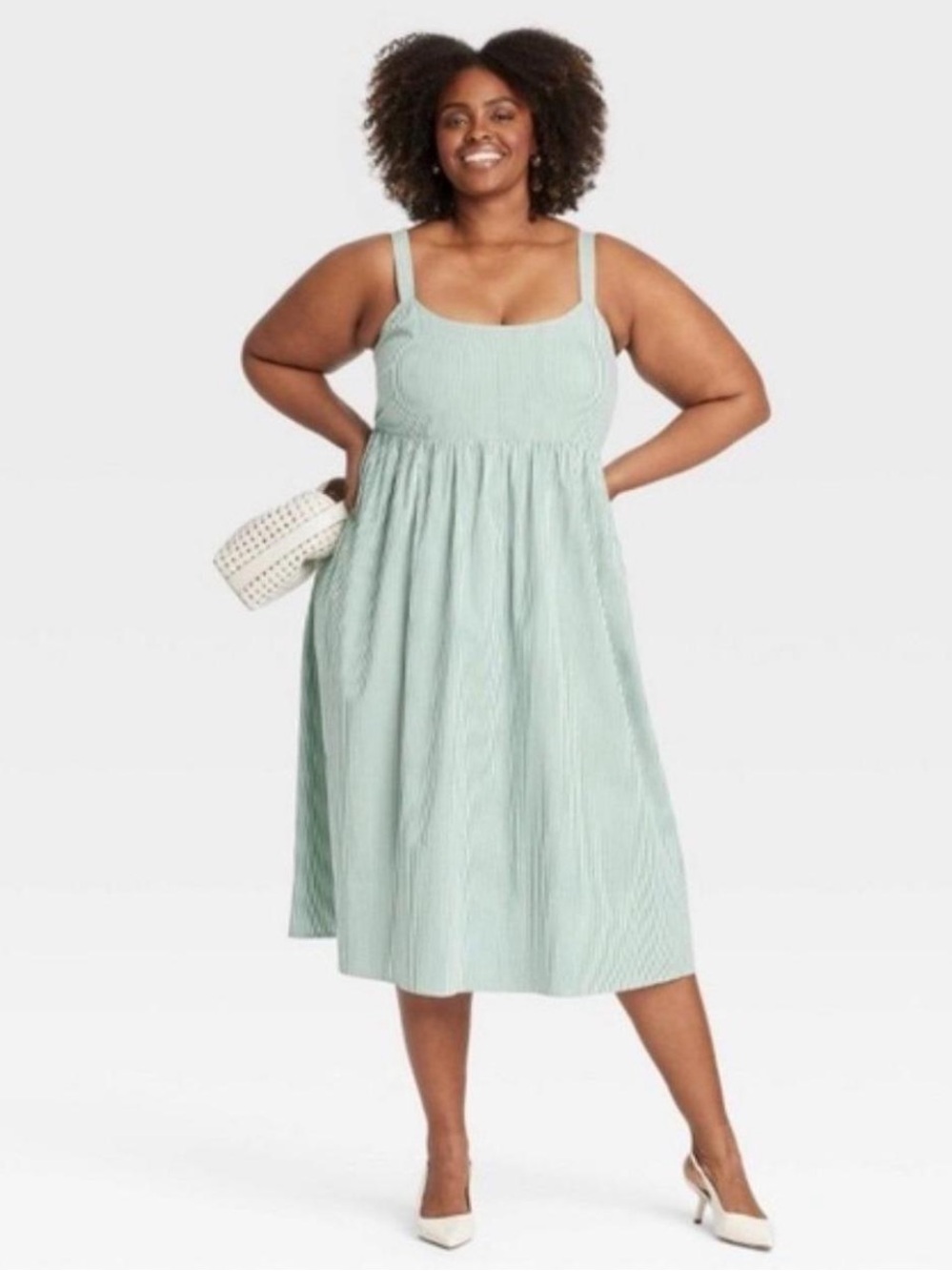 Ava & Viv Green and White Striped Midi Sundress